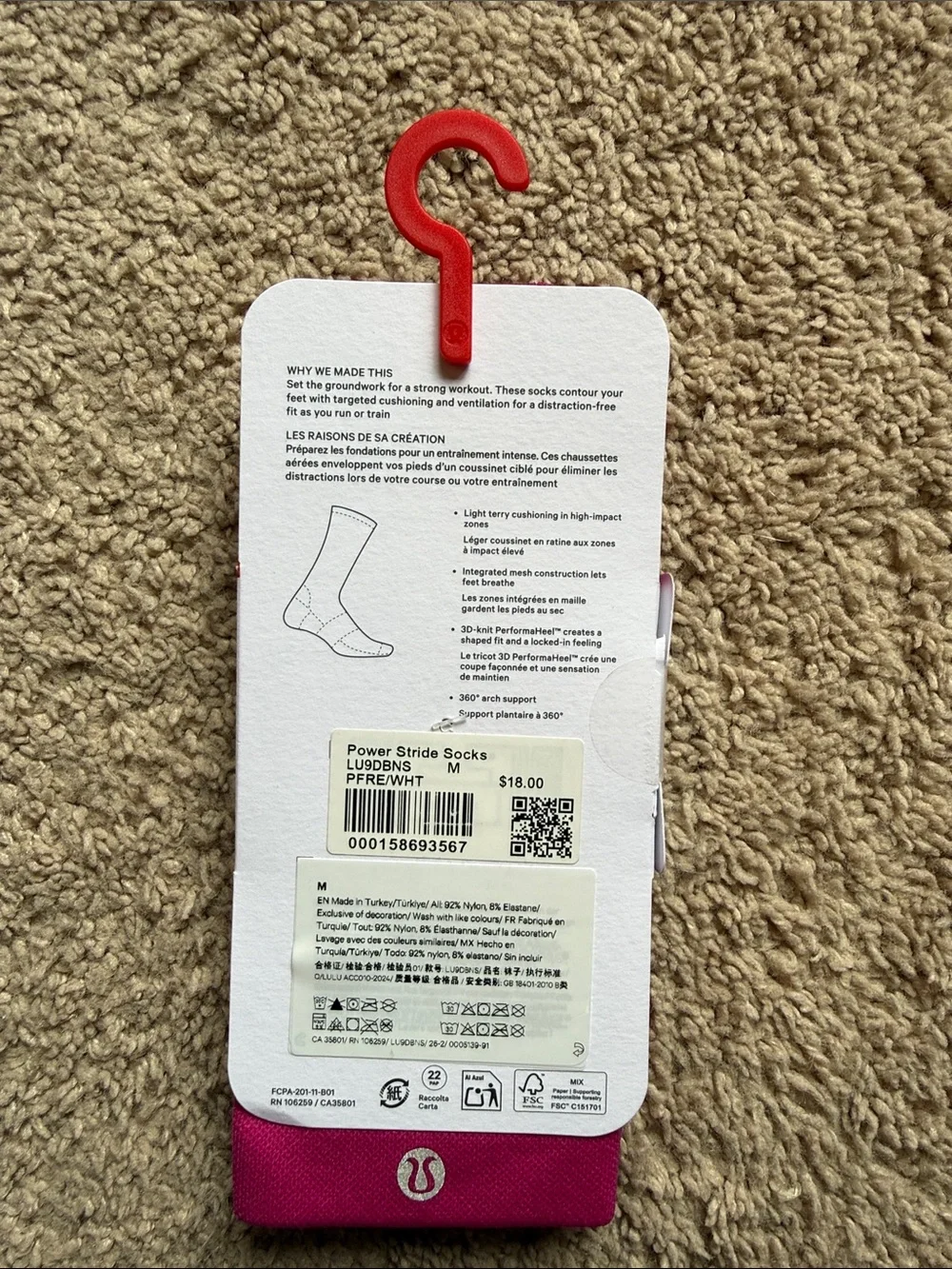 Lululemon athletica pink Power Stride Socks with Red Graphic Tote Bag